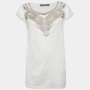 Pre Owned Roberto Cavalli Grey Jersey Embellished T-Shirt M