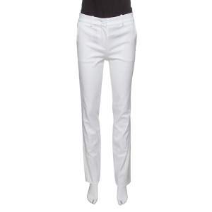 Pre Owned Roberto Cavalli Firenze White Cotton High Waist Straight Fit Pants L