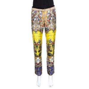 مملوكة مسبقًا Roberto Cavalli Multicolor Floral and Bird Printed Silk Pants S