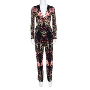 Roberto Cavalli Black Galaxy Garden Printed Long Sleeve Jumpsuit S