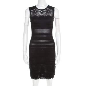 Pre Owned Roberto Cavalli Black Knit Lace Insert Sleeveless Fitted Dress S