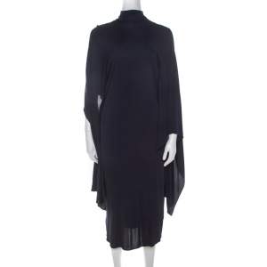 Pre Owned Roberto Cavalli Navy Blue Jersey Knit Cape Sleeve Dress L