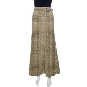 Pre Owned Roberto Cavalli Beige Lace Print Cotton Maxi Skirt M
