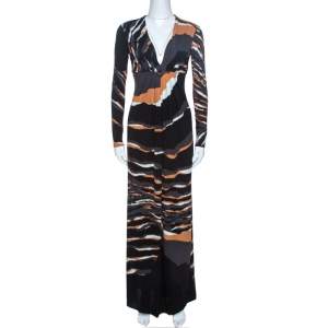 Roberto Cavalli Multicolor Stretch Jersey Draped V Neck Maxi Dress S