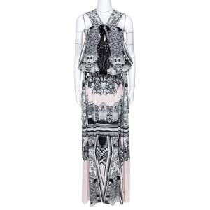 مملوكة مسبقًا Roberto Cavalli Multicolor Printed Jersey Cutwork Neckline Detail Maxi Dress M
