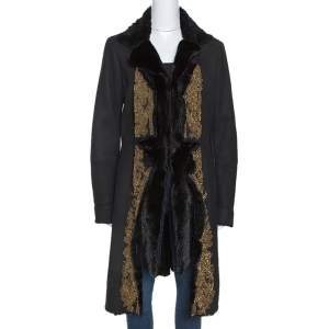 Roberto Cavalli Black Embellished Shearling Fur Lined Coat M