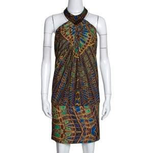مملوكة مسبقًا Roberto Cavalli Multicolor Printed Silk Mini Halter Dress M