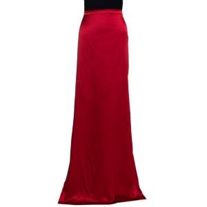 مملوكة مسبقًا Roberto Cavalli Red Silk Satin Flared Maxi Skirt L