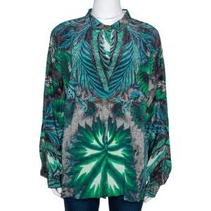 مملوكة مسبقًا Roberto Cavalli Green Abstract Print Silk Dolman Sleeve Blouse L