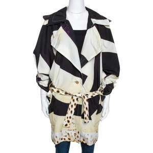 Roberto Cavalli Cream Printed Belted Trench Coat S