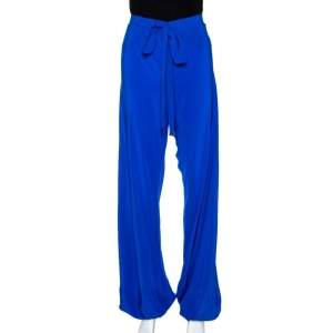 مملوكة مسبقًا Roberto Cavalli Cobalt Blue Silk Wide Leg Pants L