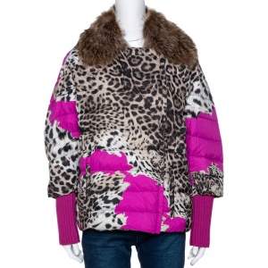 Roberto Cavalli Beige Animal Print Quilted Fur Lined Jacket M