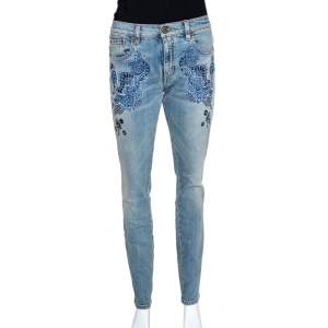 Pre Owned Roberto Cavalli Blue Denim Embroidered & Embellished Jeans M