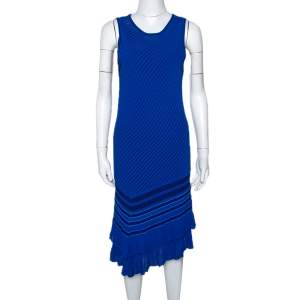 Roberto Cavalli Blue Stretch Knit Asymmetric Hem Dress M