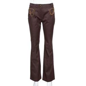 Pre Owned Roberto Cavalli Brown Denim Chain Detail Flared Jeans M