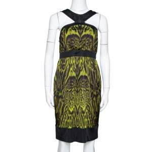 Pre Owned Roberto Cavalli Green Animal Print Jersey Halter Neck Dress M