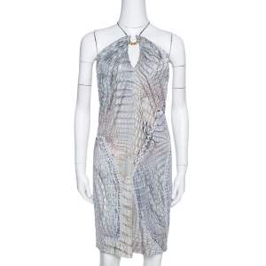 Pre Owned Roberto Cavalli Sage Animal Printed Jersey Halterneck Mini Dress S