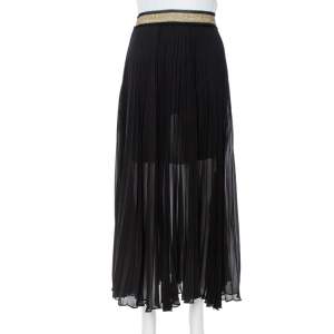 Pre Owned Roberto Cavalli Black Silk Crepe Pleated Midi Skirt L