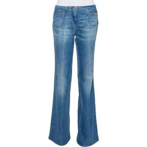 Pre Owned بنطلون جينز روبرتو كافالي خصر مرتفع دنيم مغسول فاتح إنديغو M