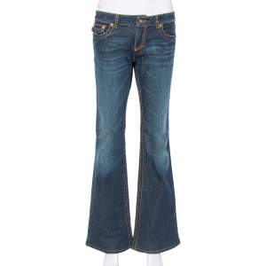 مملوكة مسبقًا Roberto Cavalli Dark Blue Denim Logo Detail Bootcut Jeans L