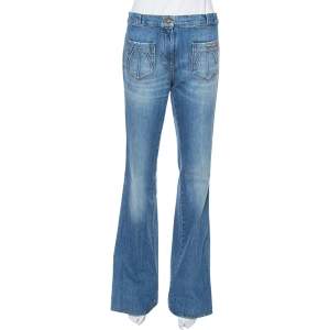 مملوكة مسبقًا Roberto Cavalli Blue Denim Braid Trim Flared Jeans M