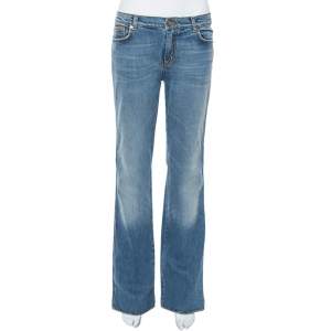 مملوكة مسبقًا Roberto Cavalli Blue Faded Effect Denim Straight Leg Jeans L