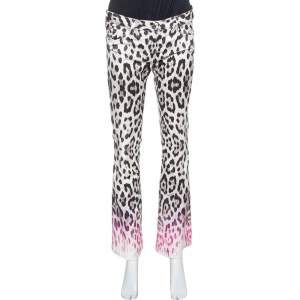 Roberto Cavalli Brown/Pink Ombre Animal Print Cotton Flare Leg Jeans S