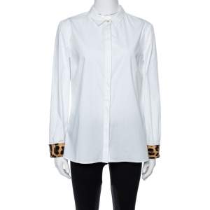 مملوكة مسبقًا Roberto Cavalli White Cotton Animal Print Detail Lining Long Sleeve Shirt L