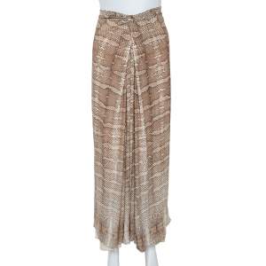 Pre Owned Roberto Cavalli Brown Snakeskin Print Jersey Gathered Waist Maxi Skirt M