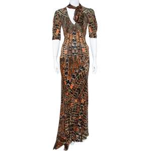 Roberto Cavalli  Multicolor Print Silk Top And Skirt Set M