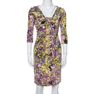 Pre Owned Roberto Cavalli Multicolor Printed Jersey Brooch Detail Dress M