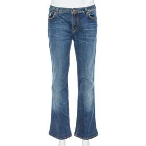 Pre Owned بنطلون جينز روبرتو كافالي ساق مستقيمة دنيم مغسول متوسط أزرق L