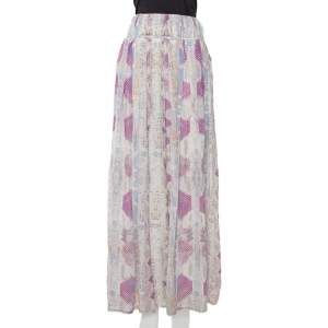 Pre Owned Roberto Cavalli Multicolor Snakeskin Printed Silk Maxi Skirt L