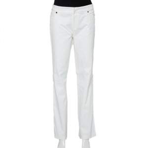 Roberto Cavalli White Cotton Pleated Trim Detail Straight Leg Trousers XL