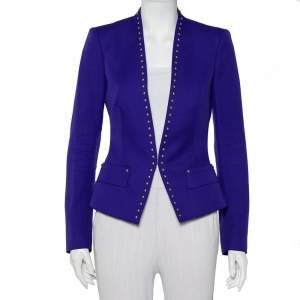 Pre Owned Roberto Cavalli Purple Wool Rock Stud Detail Hook Front Blazer S