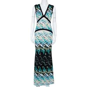 Roberto Cavalli Multicolor Printed Knit Paneled Sleeveless Maxi Dress M
