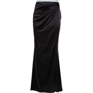 مملوكة مسبقًا تنورة روبرتو كافالي ساتان حرير أسود ملتف ماكسي مقاس وسط (ميديوم)