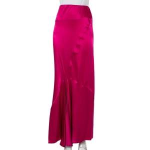 Roberto Cavalli Pink Silk Satin Paneled Maxi Skirt M