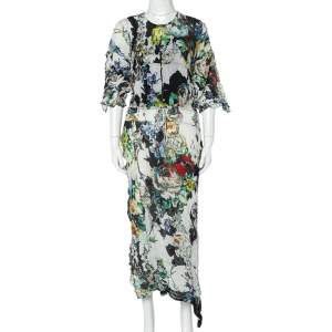 مملوكة مسبقًا Roberto Cavalli Multicolor Printed Crushed Silk Asymmetric Dress M