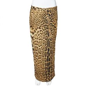 Pre Owned Roberto Cavalli Vintage Animal Printed Cotton Canvas Contrast Panel Detail Maxi Skirt L