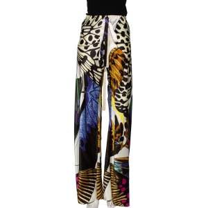 Pre Owned Roberto Cavalli Multicolored Butterfly Print Silk Palazzo Pants L