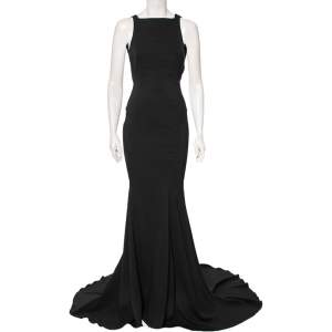 Pre Owned Roberto Cavalli Black Crepe Snake Back Detail Gown S