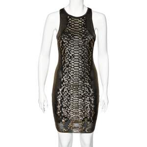 Roberto Cavalli Gold Knit Scale Detail Sleeveless Dress S