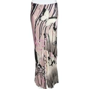 Pre Owned Roberto Cavalli Pale Pink Butterfly Print Silk Maxi Skirt S