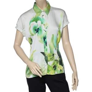 Roberto Cavalli Multicolor Printed Silk Satin Shirt L