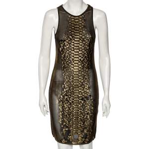 Roberto Cavalli Gold Scale Patterned Knit Short Dress M 