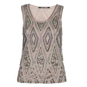 Pre Owned Roberto Cavalli Beige Embellished Sleeveless Top S
