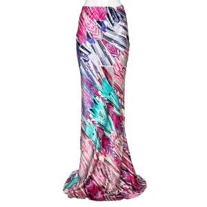 Pre Owned Roberto Cavalli Multicolored Printed Silk Maxi Skirt M