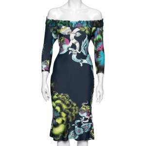 Pre Owned Roberto Cavalli Multicolor Printed Jersey Midi Dress S