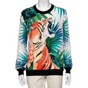 Pre Owned Roberto Cavalli Multicolor Printed Silk Long Sleeve T-Shirt M